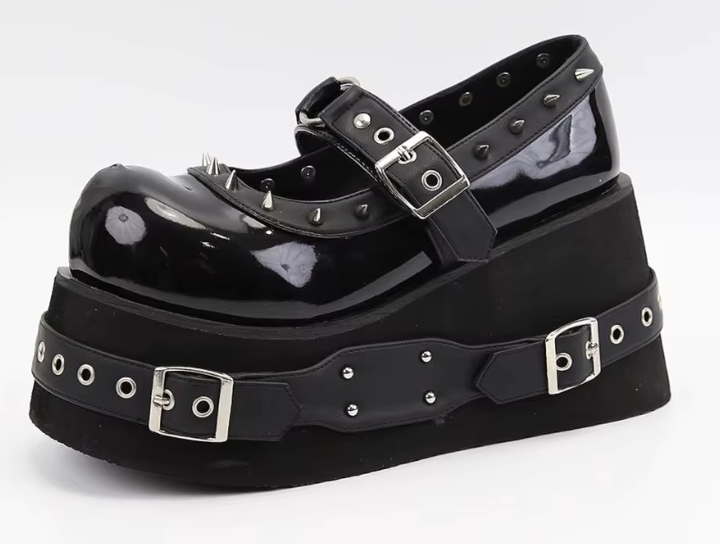 Black Goth Y2K Pump 10cm Heeled Wedge Shoes