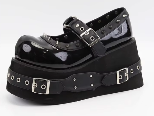 Black Goth Y2K Pump 10cm Heeled Wedge Shoes