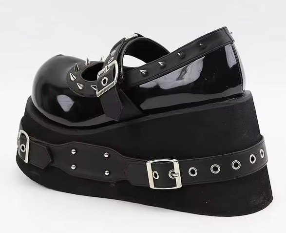 Black Goth Y2K Pump 10cm Heeled Wedge Shoes