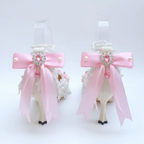 Ornate White Bridal Shoes with Pink Bows & Jewels