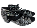 Black Silver Rhinestone Latin Salsa Dance Shoes with Cuban Heel