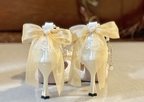 Ornate Ivory Bridal Shoes with Pale Yellow Bows & Anklet