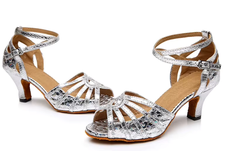 Silver Shiny Professional Ballroom Latin Dance Shoes