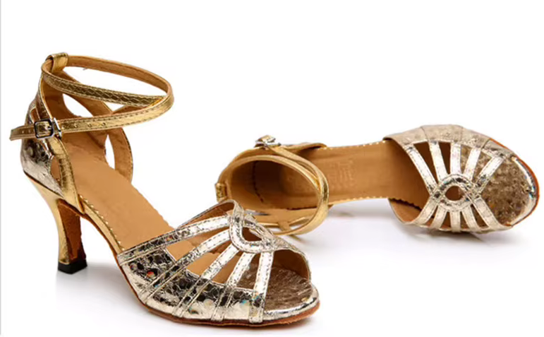 Gold Shiny Leather Ballroom Jazz Dance Shoes Indoor Outdoor