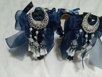 Black High Heel Pumps with Electric Blue Bows & Silver Butterfly