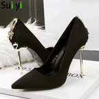 Black Satin Evening Pumps with Gold Stiletto Heel Shoes