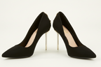 Black Satin Evening Pumps with Gold Stiletto Heel Shoes