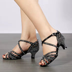Black & Silver Rhinestone Latin Dance Shoes Upto Size 9