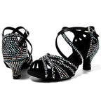 Black & Silver Rhinestone Latin Dance Shoes Upto Size 9