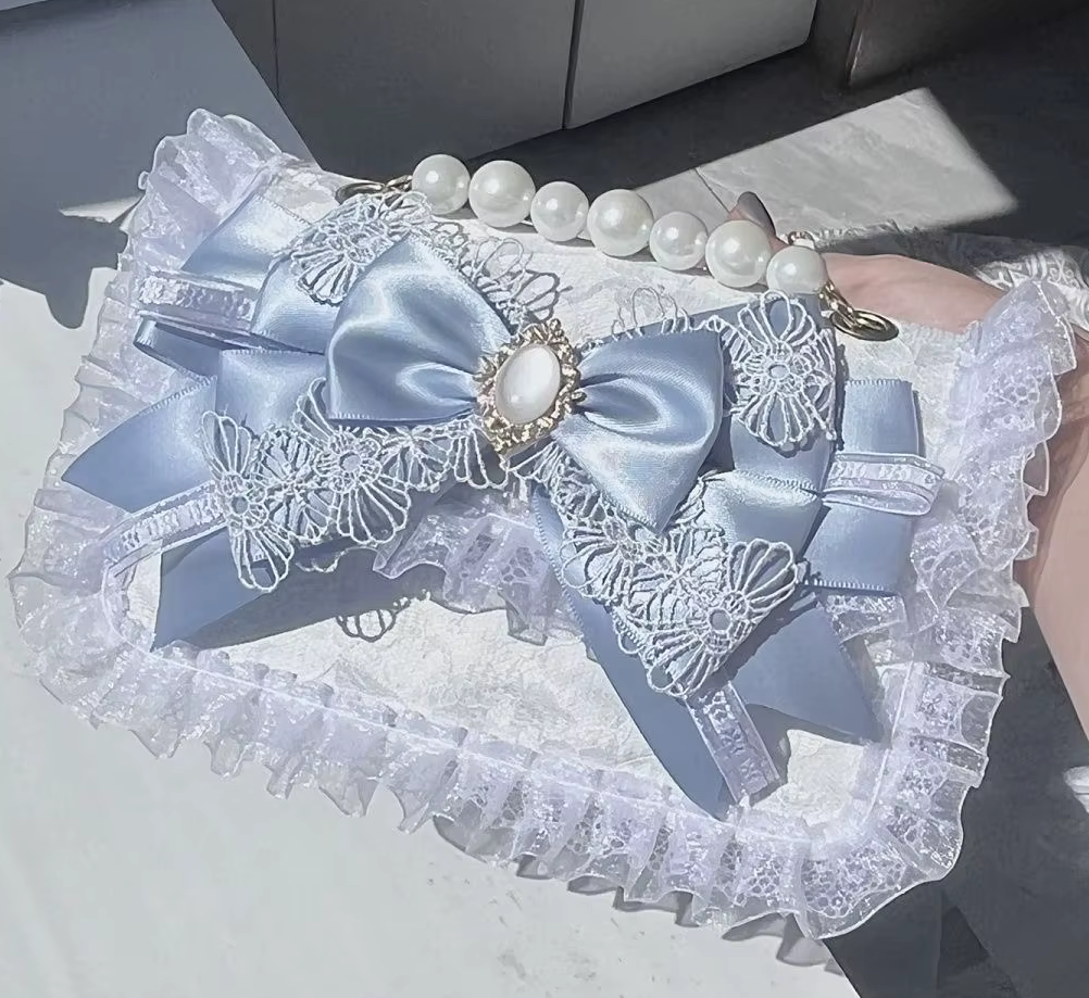 Elegant Ivory 6cm Heel Wedding Shoes with Blue Bows & Matching Bag