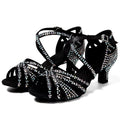 Black & Silver Rhinestone Latin Salsa Dance Shoes Upto Size 9