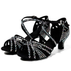 Black & Silver Rhinestone Latin Dance Shoes Upto Size 9