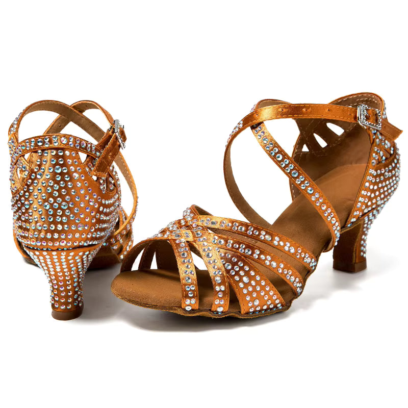 Gold & Silver Rhinestone Latin Salsa Dance Shoes Upto Size 9