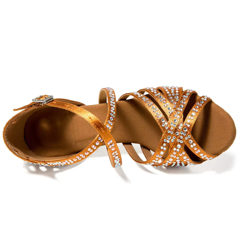 Gold & Silver Rhinestone Latin Salsa Dance Shoes Upto Size 9