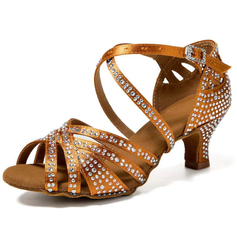 Gold & Silver Rhinestone Latin Salsa Dance Shoes Upto Size 9