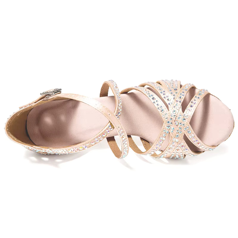 Dusky Light Pink  & Silver Rhinestone Dance Shoes Upto Size 9