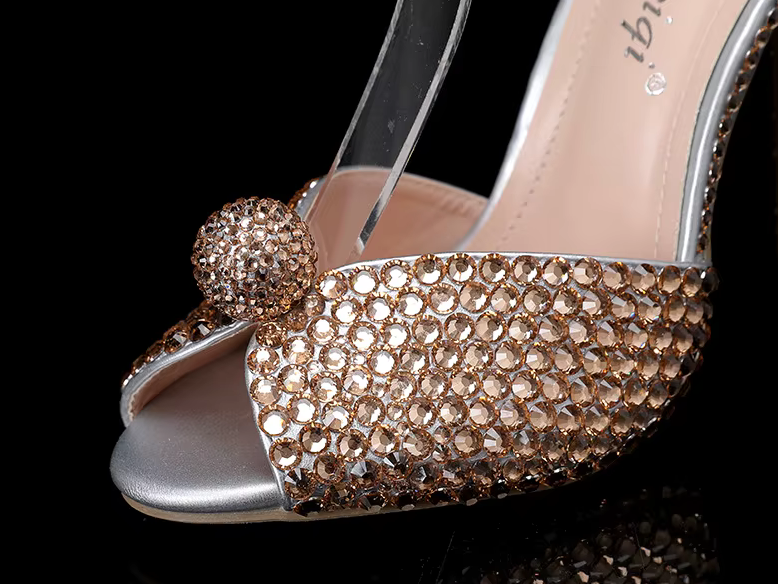 Peep Toe 11cm Stiletto Heel Gold Rhinestone Pumps