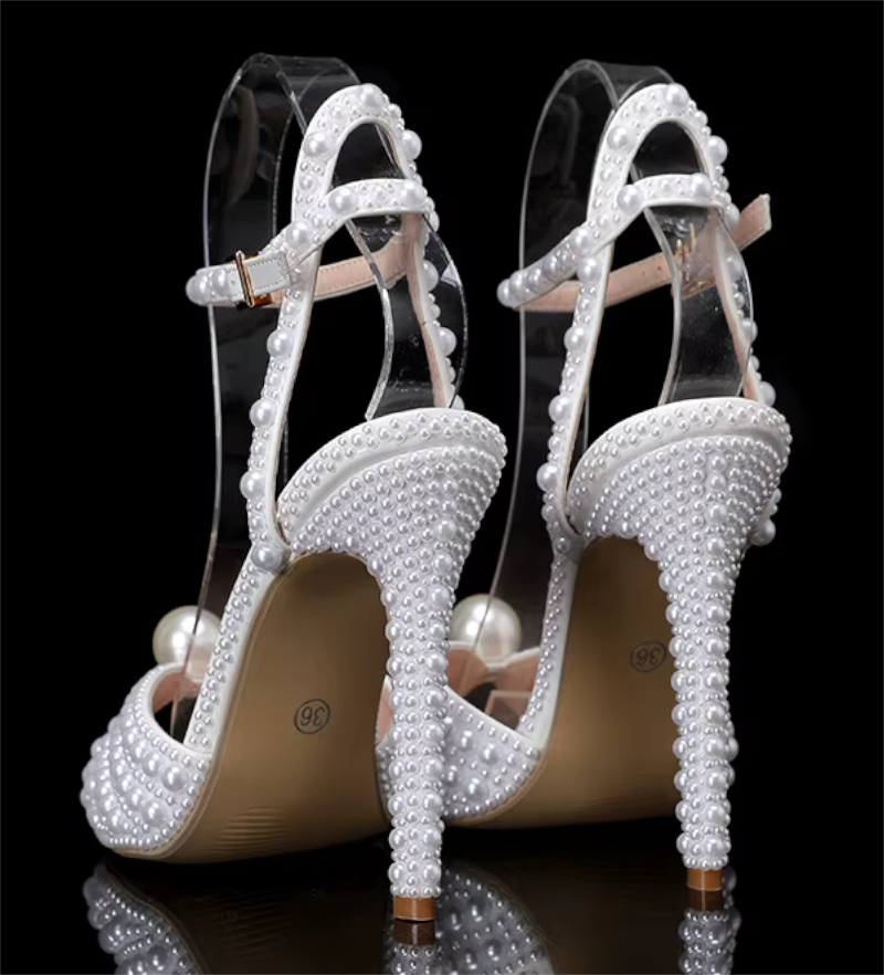 Luxury 11cm High Heel White Pearl Pumps Wedding Heels