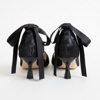 Black Satin Lolita Stiletto Heel Pumps with Pearl Straps