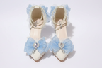 White Wedding Embellished Stiletto Heels with Blue or Pink Decal