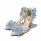 White Wedding Embellished Stiletto Heels with Blue or Pink Decal