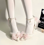 White Wedding Embellished Stiletto Heels with Blue or Pink Decal