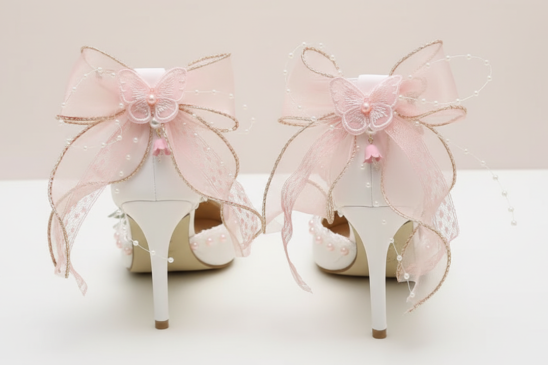 Luxury Lolita White Wedding Heels with Pink or Purple Decal