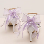 Luxury Lolita White Wedding Heels with Pink or Purple Decal