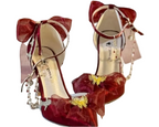 Red Luxury Stiletto Heel Pumps with Gold Butterfly & Silver Charms