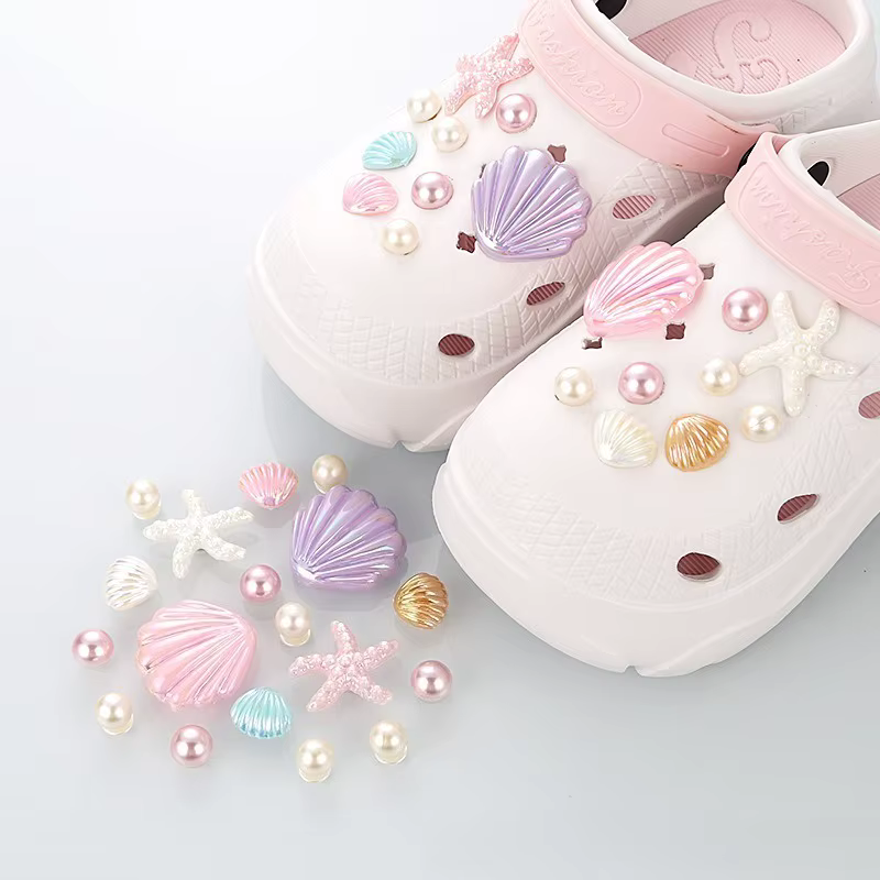 Pack of 18 CROC Charms Pink Purple Seaside Shells
