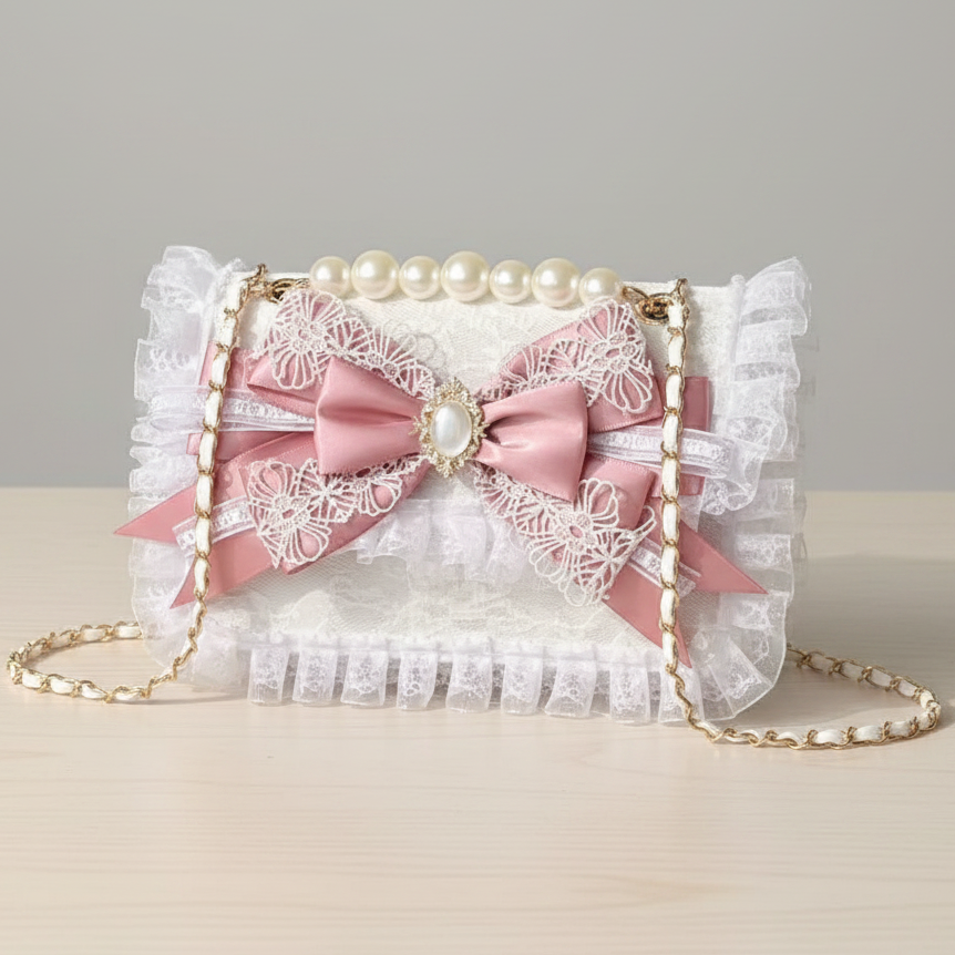 Lolita High Heel Wedding with Pink Bows & Matching Bag