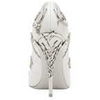 Designer Ivory Satin Wedding Pumps with Silver Leaf & 10cm Stiletto Heels