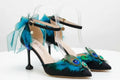 Elegant Peacock Feather High Heel Shoes with Bow