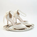 Elegant Ivory White Satin Lolita Wedding Shoes with Pearl Strap