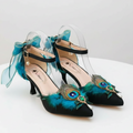 Elegant Peacock Feather High Heel Shoes with Bow