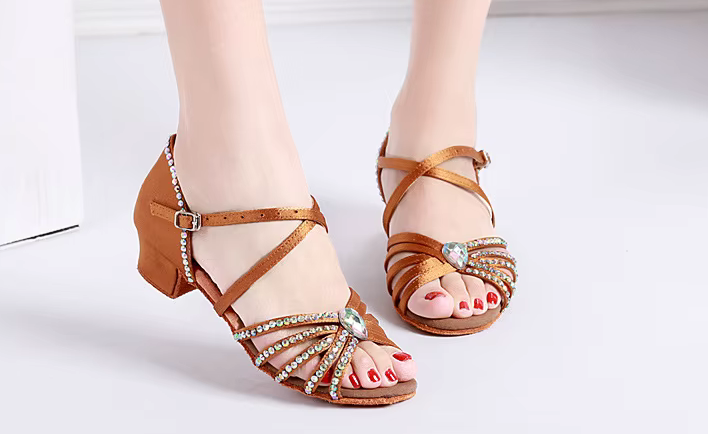 Low Heel Sequined Dance Shoes in Black White or Gold