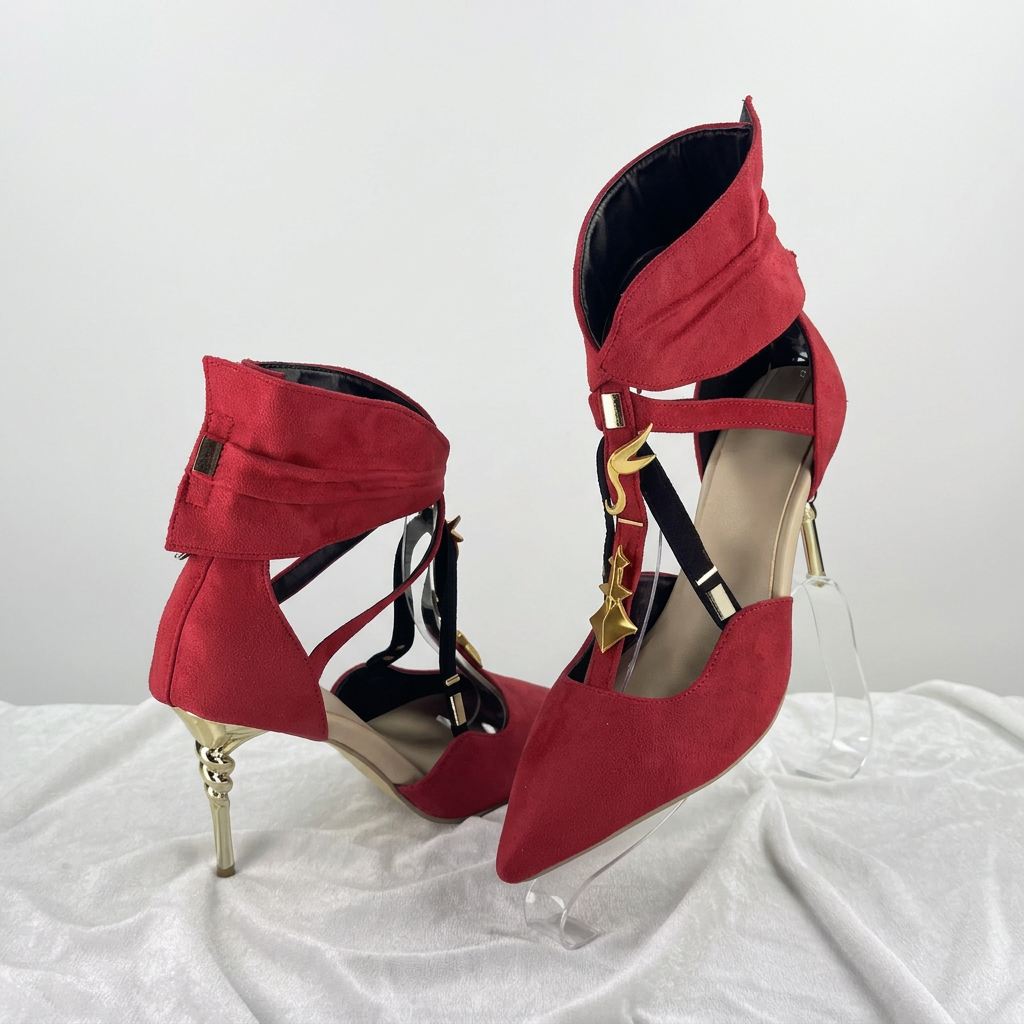 Red Suded Phrolova Wuthering Waves Cosplay Shoes