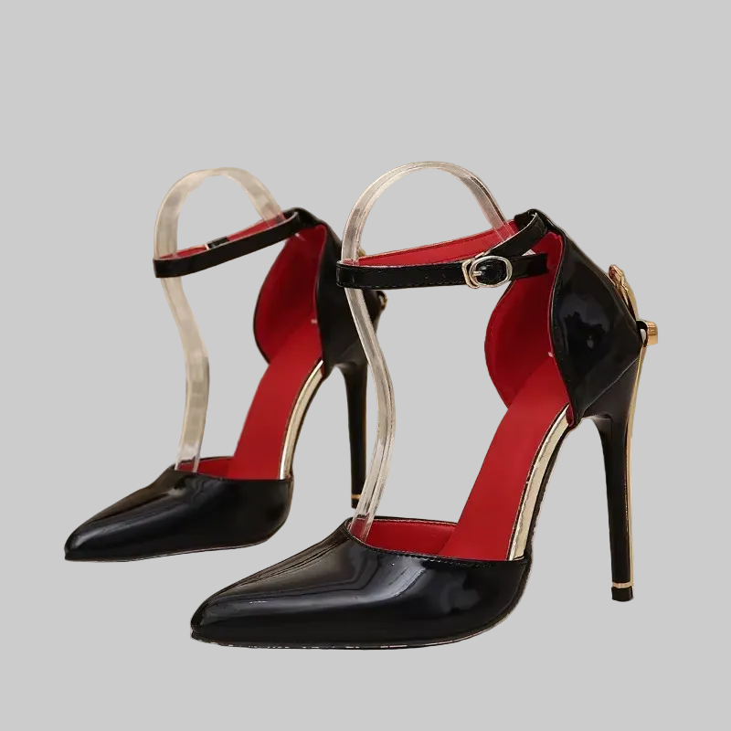 Black Leather Pumps with Gold Sword Stiletto 12cm Heel & Red Sole