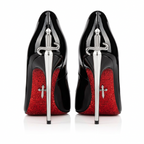 Black Leather Pumps with Gold Sword Stiletto 12cm Heel & Red Sole