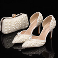 Designer Pearl Ivory High Heel Wedding Shoes & Matching Bag