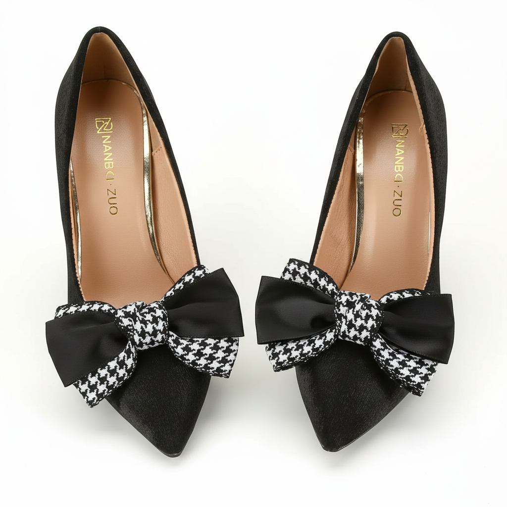 Pair of Black Satin with Checkerboard Edge Shoe Charms