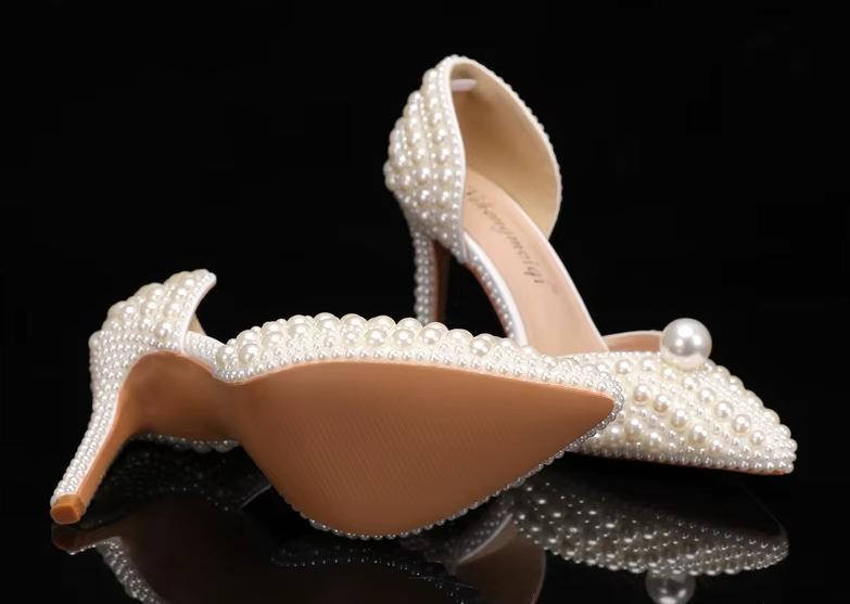 Designer Pearl Ivory High Heel Wedding Shoes & Matching Bag