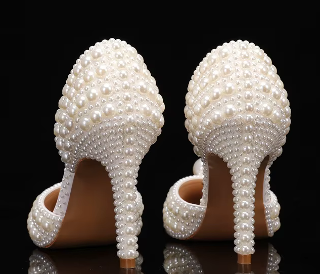 Designer Pearl Ivory High Heel Wedding Shoes & Matching Bag