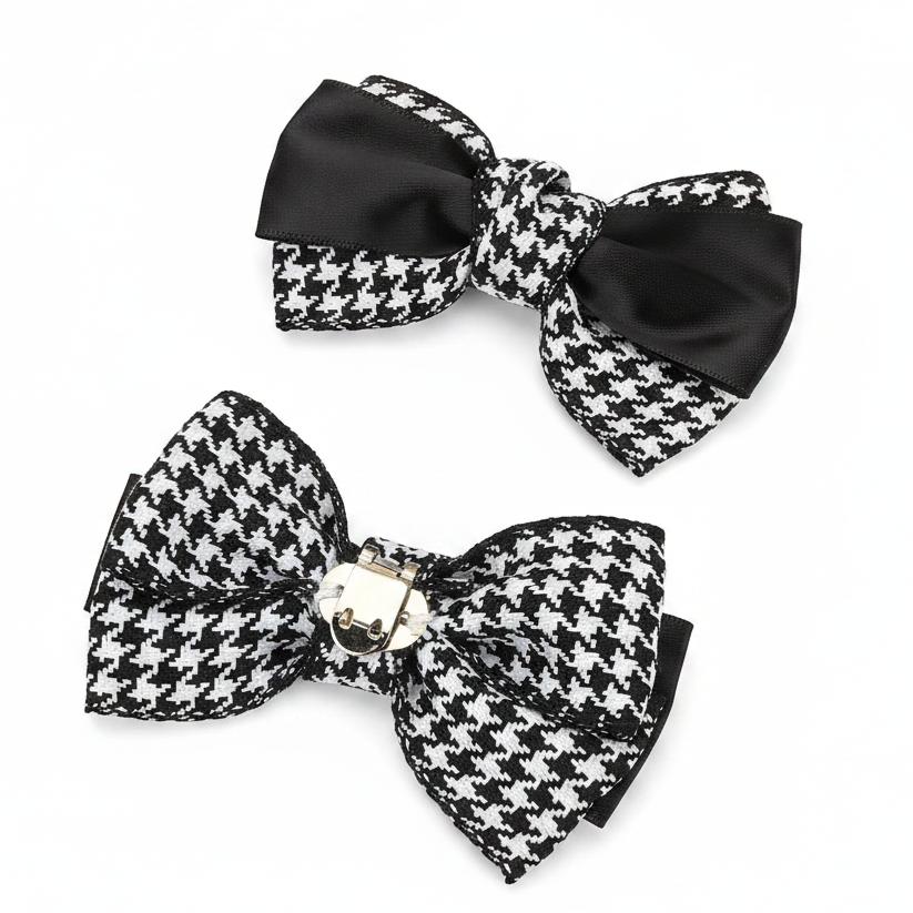 Pair of Black Satin with Checkerboard Edge Shoe Charms