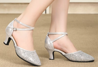 Double Strap Sequined Sparkly Professional Dance Shoes with Music Sole