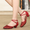 Double Strap Sequined Sparkly Professional Dance Shoes with Music Sole
