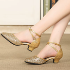 Double Strap Sequined Sparkly Professional Dance Shoes with Music Sole
