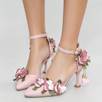 White or Pink Wedding Shoes with Flowers upto Size 9