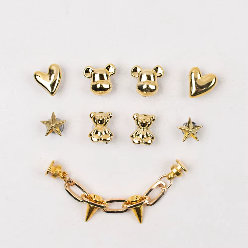 Pack of 9 CROC Charms Gold Heart Teddy Bows