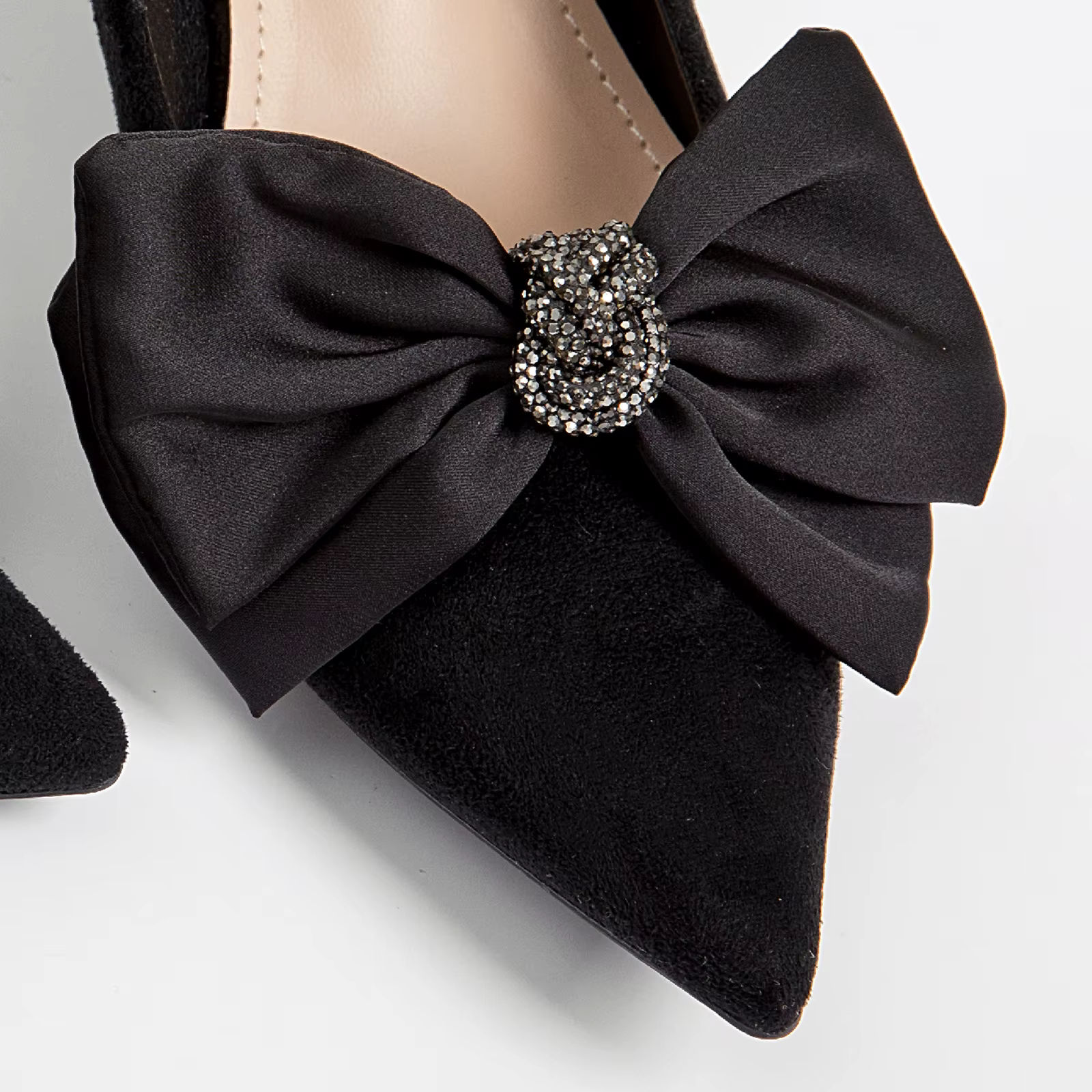 Pair of Black Satin Shoe Charms with Silver Lovers Knot